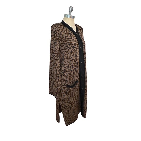 Misook Black & Brown Long sleeve Button Down Acrylic Duster Cardigan 1X Plus - Picture 2 of 5